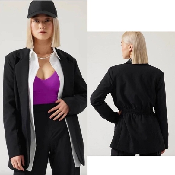 Athleta Black Endless Primatwill Blazer Jacket Black 6 Cinched Waist Athleisure - Picture 1 of 14